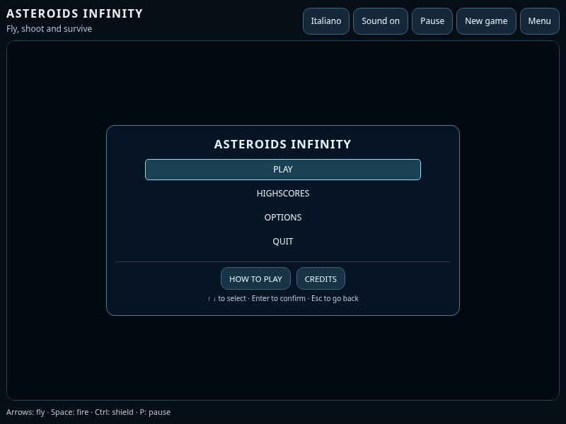 Game screen for Asteroids Infinity