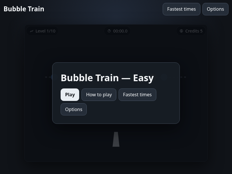 Game screen for Bubble Train