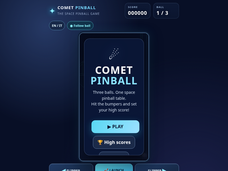 Game screen for Comet Pinball