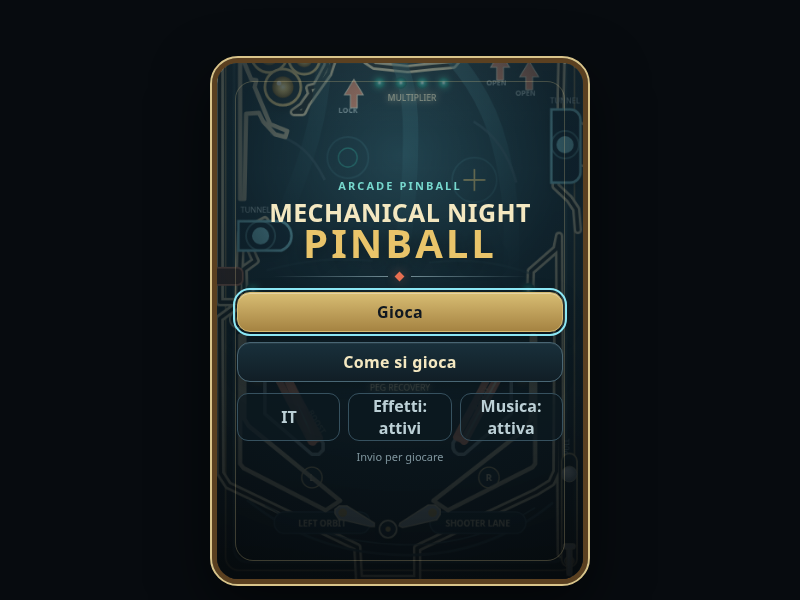 Game screen for Mechanical Night Pinball