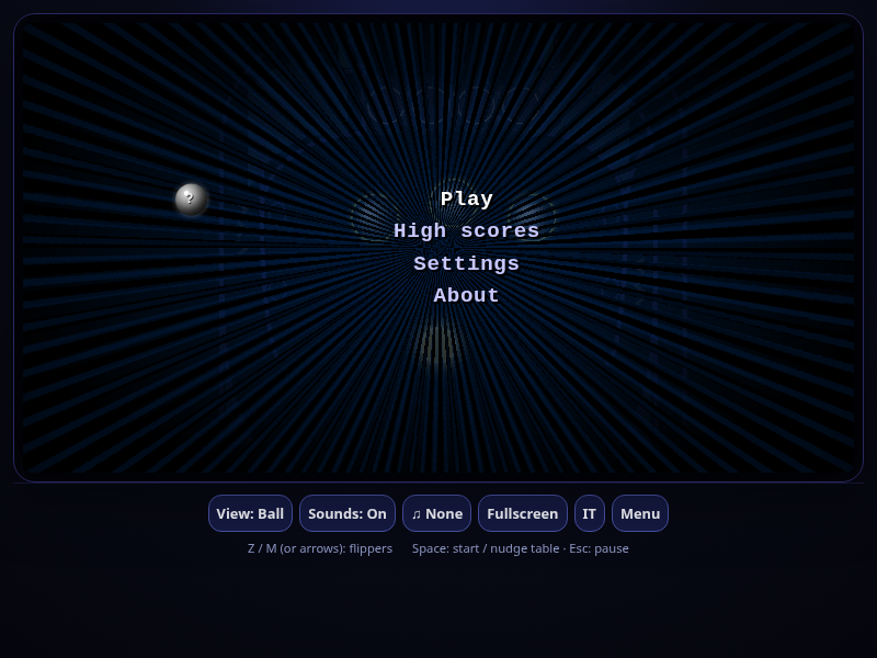 Game screen for Nova Pinball